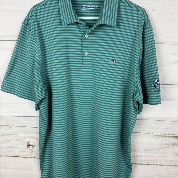 Vineyard Vines Men's Green Striped Polo Shirt - Picture 1 of 5